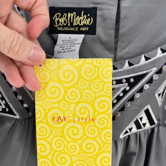 Bob Mackie Top Womens Large Gray Satin Wearable Art Embroidered Long Sleeve NWT - Picture 7 of 10